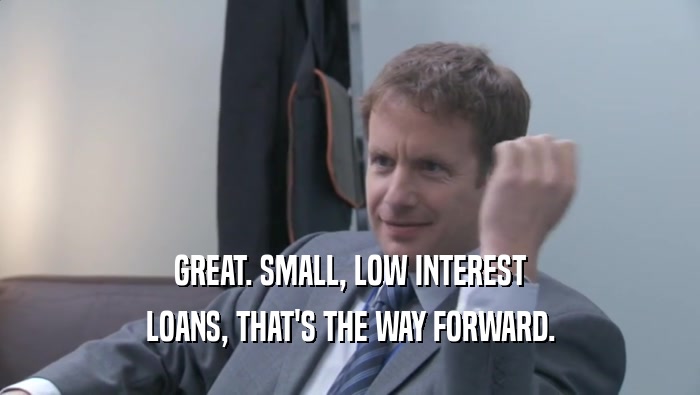 GREAT. SMALL, LOW INTEREST
 LOANS, THAT'S THE WAY FORWARD.
 