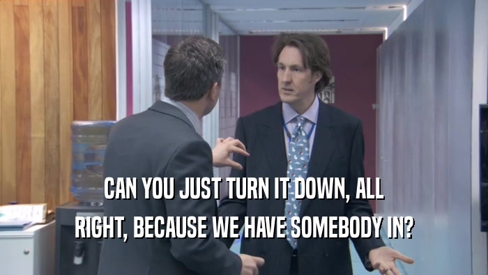 CAN YOU JUST TURN IT DOWN, ALL RIGHT, BECAUSE WE HAVE SOMEBODY IN? 