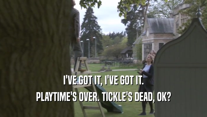 I'VE GOT IT, I'VE GOT IT. PLAYTIME'S OVER. TICKLE'S DEAD, OK? 
