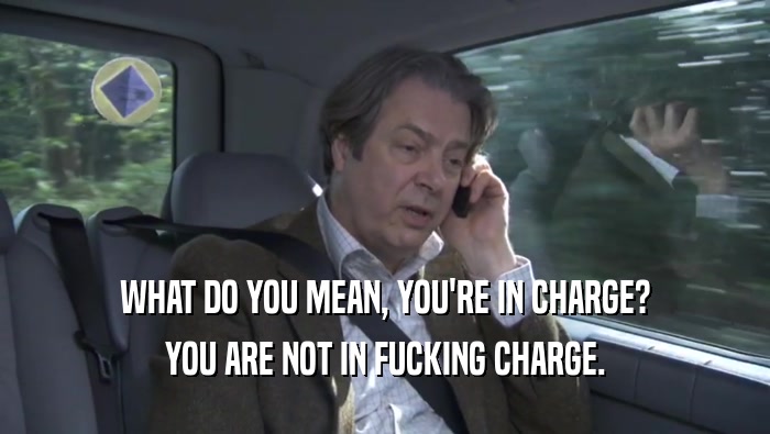 WHAT DO YOU MEAN, YOU'RE IN CHARGE? YOU ARE NOT IN FUCKING CHARGE. 