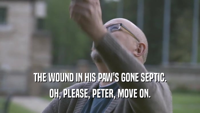 THE WOUND IN HIS PAW'S GONE SEPTIC. OH, PLEASE, PETER, MOVE ON. 