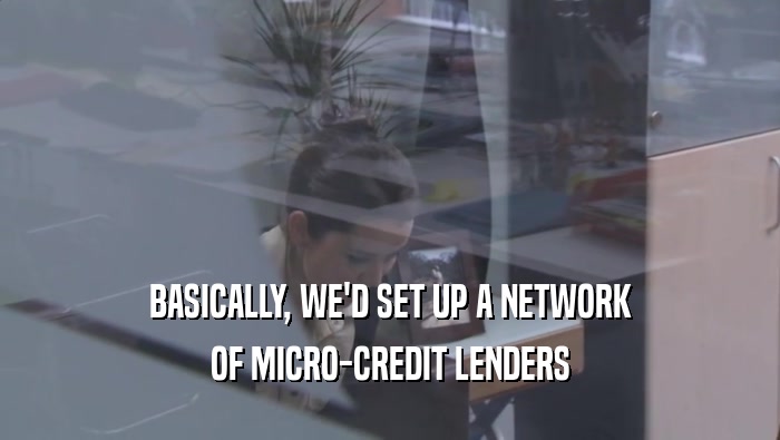 BASICALLY, WE'D SET UP A NETWORK OF MICRO-CREDIT LENDERS OF MICRO-CREDIT LENDERS