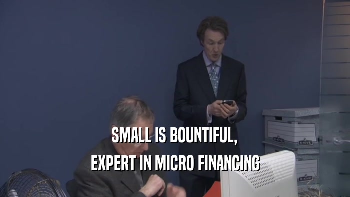 SMALL IS BOUNTIFUL, EXPERT IN MICRO FINANCING 