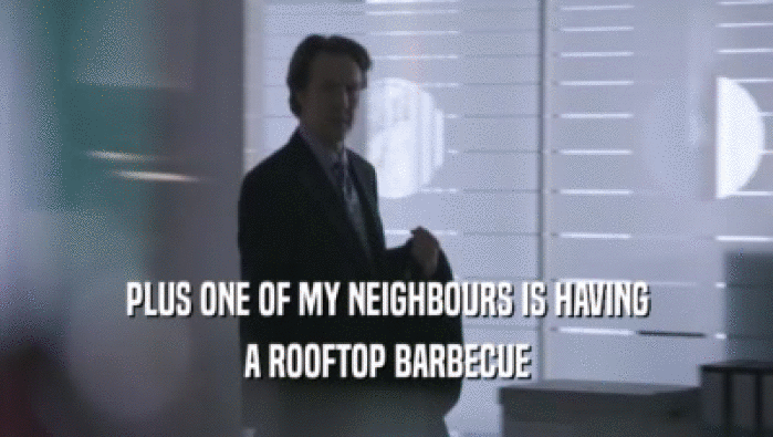 PLUS ONE OF MY NEIGHBOURS IS HAVING
 A ROOFTOP BARBECUE
 
