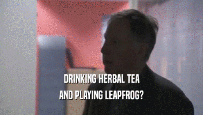 DRINKING HERBAL TEA
 AND PLAYING LEAPFROG?
 AND PLAYING LEAPFROG?
