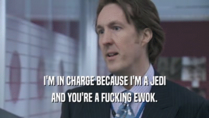 I'M IN CHARGE BECAUSE I'M A JEDI AND YOU'RE A FUCKING EWOK. 