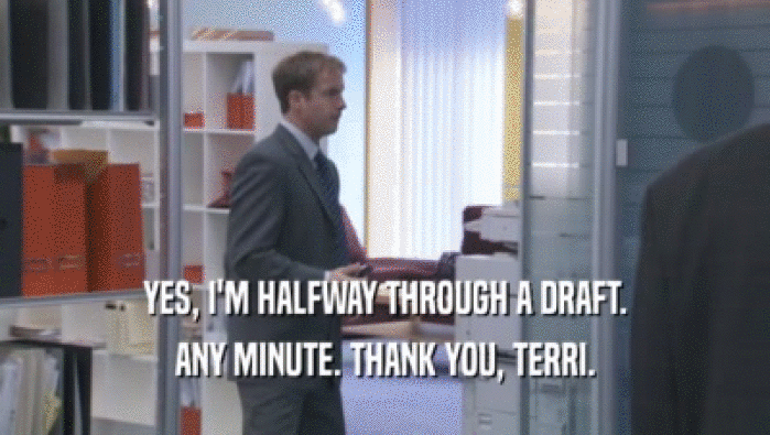 YES, I'M HALFWAY THROUGH A DRAFT.
 ANY MINUTE. THANK YOU, TERRI.
 