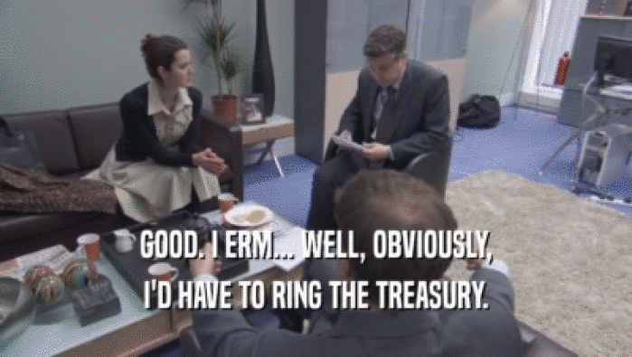 GOOD. I ERM... WELL, OBVIOUSLY, I'D HAVE TO RING THE TREASURY. 