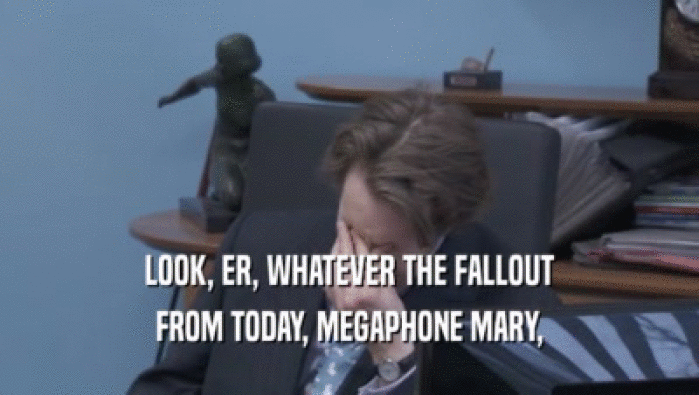 LOOK, ER, WHATEVER THE FALLOUT FROM TODAY, MEGAPHONE MARY, 