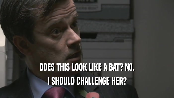 DOES THIS LOOK LIKE A BAT? NO. I SHOULD CHALLENGE HER? I SHOULD CHALLENGE HER?