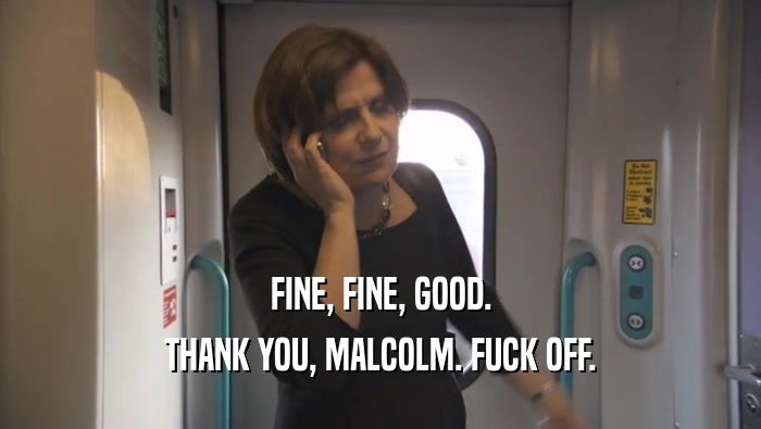 FINE, FINE, GOOD. THANK YOU, MALCOLM. FUCK OFF. 