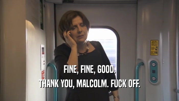 FINE, FINE, GOOD. THANK YOU, MALCOLM. FUCK OFF. 
