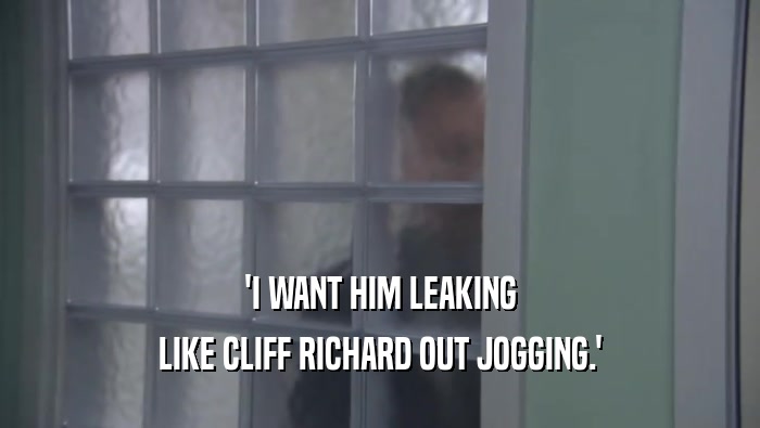 'I WANT HIM LEAKING
 LIKE CLIFF RICHARD OUT JOGGING.'
 