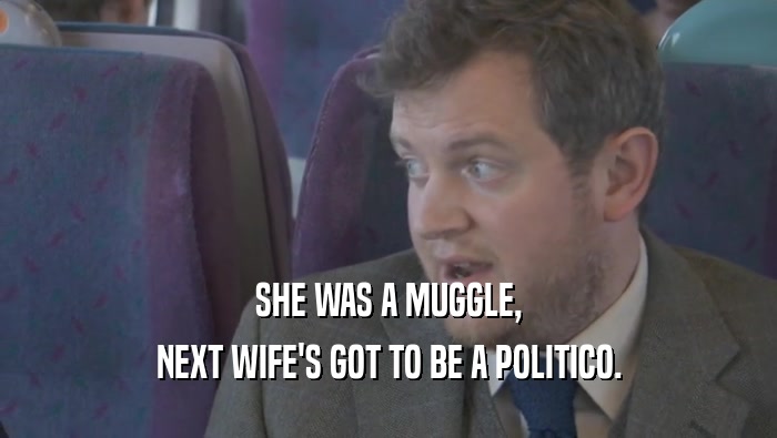 SHE WAS A MUGGLE, NEXT WIFE'S GOT TO BE A POLITICO. 