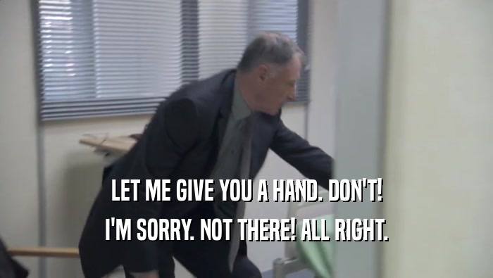 LET ME GIVE YOU A HAND. DON'T! I'M SORRY. NOT THERE! ALL RIGHT. 
