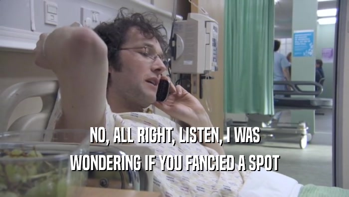 NO, ALL RIGHT, LISTEN, I WAS WONDERING IF YOU FANCIED A SPOT WONDERING IF YOU FANCIED A SPOT