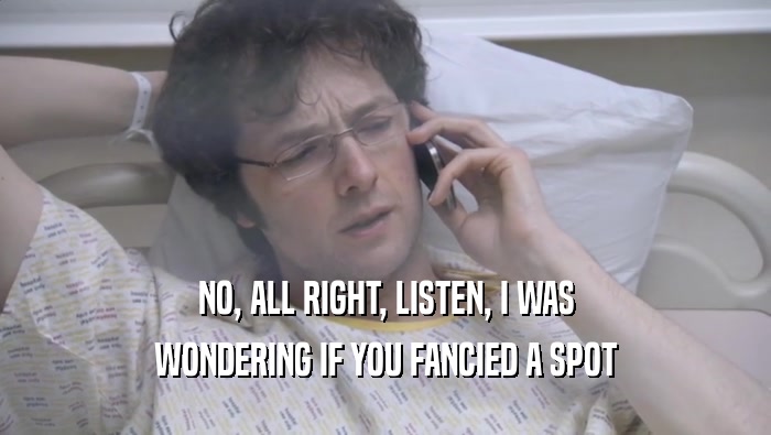 NO, ALL RIGHT, LISTEN, I WAS WONDERING IF YOU FANCIED A SPOT WONDERING IF YOU FANCIED A SPOT