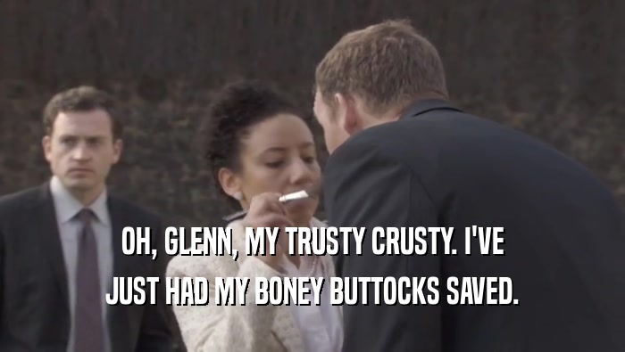 OH, GLENN, MY TRUSTY CRUSTY. I'VE JUST HAD MY BONEY BUTTOCKS SAVED. 