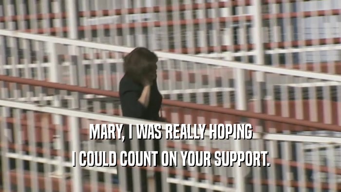 MARY, I WAS REALLY HOPING I COULD COUNT ON YOUR SUPPORT. 