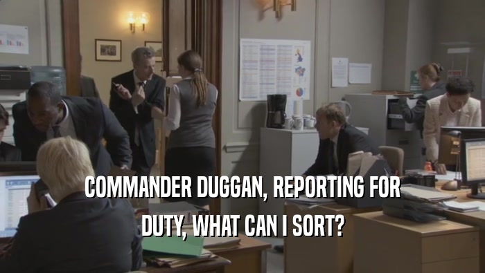 COMMANDER DUGGAN, REPORTING FOR DUTY, WHAT CAN I SORT? 