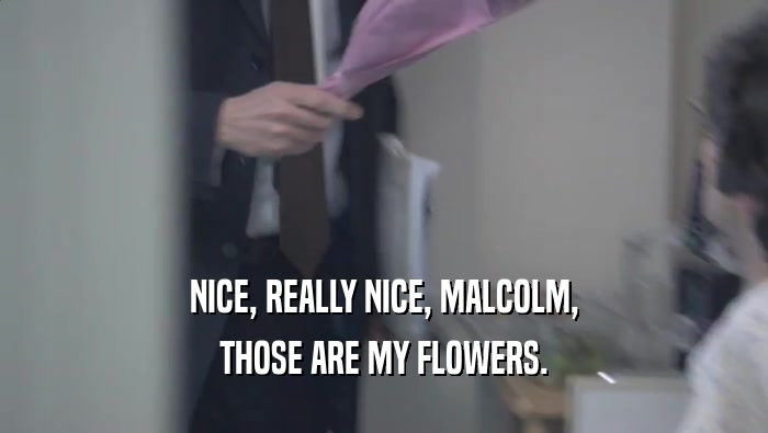 NICE, REALLY NICE, MALCOLM, THOSE ARE MY FLOWERS. 