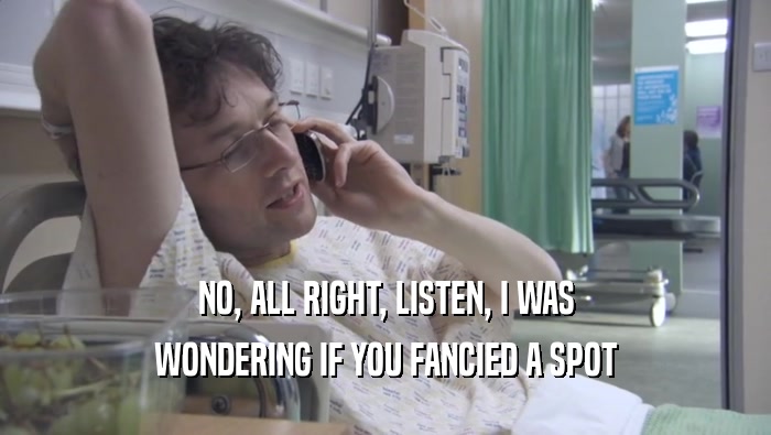 NO, ALL RIGHT, LISTEN, I WAS WONDERING IF YOU FANCIED A SPOT WONDERING IF YOU FANCIED A SPOT