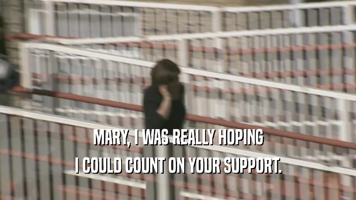 MARY, I WAS REALLY HOPING I COULD COUNT ON YOUR SUPPORT. 