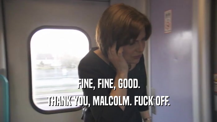 FINE, FINE, GOOD. THANK YOU, MALCOLM. FUCK OFF. 