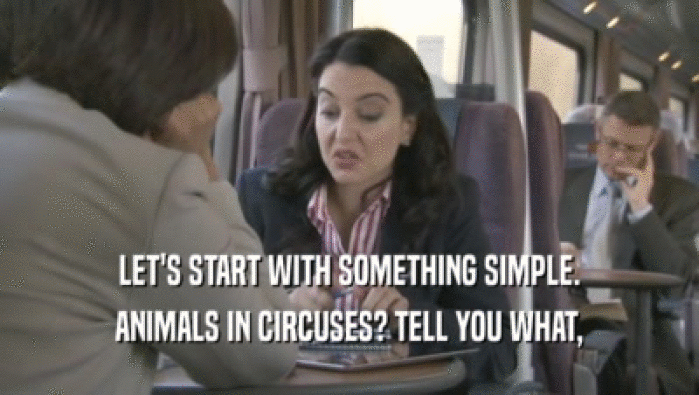 LET'S START WITH SOMETHING SIMPLE. ANIMALS IN CIRCUSES? TELL YOU WHAT, 