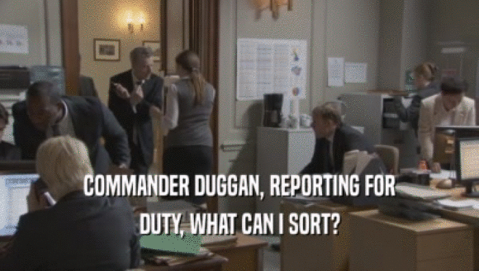 COMMANDER DUGGAN, REPORTING FOR
 DUTY, WHAT CAN I SORT?
 