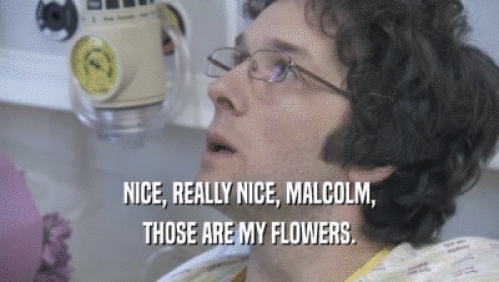 NICE, REALLY NICE, MALCOLM, THOSE ARE MY FLOWERS. 