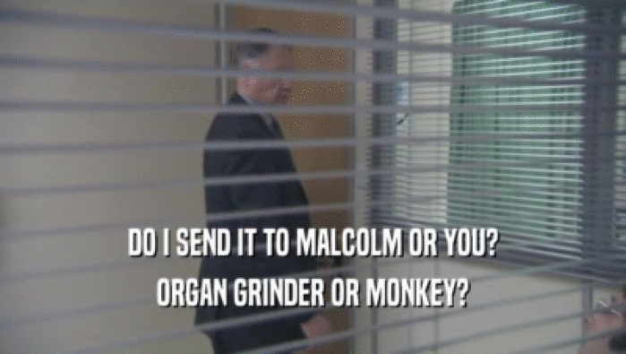 DO I SEND IT TO MALCOLM OR YOU?
 ORGAN GRINDER OR MONKEY?
 