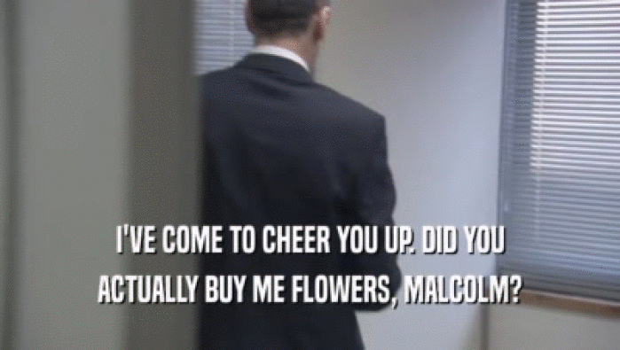 I'VE COME TO CHEER YOU UP. DID YOU ACTUALLY BUY ME FLOWERS, MALCOLM? 