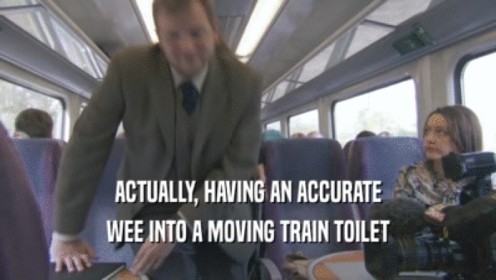 ACTUALLY, HAVING AN ACCURATE WEE INTO A MOVING TRAIN TOILET 