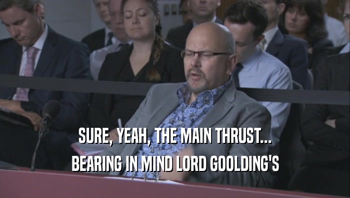 SURE, YEAH, THE MAIN THRUST... BEARING IN MIND LORD GOOLDING'S BEARING IN MIND LORD GOOLDING'S
