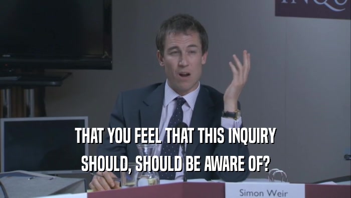 THAT YOU FEEL THAT THIS INQUIRY SHOULD, SHOULD BE AWARE OF? 