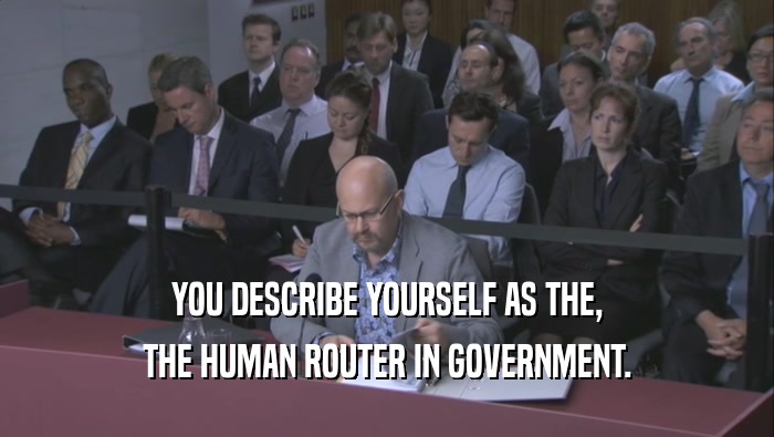 YOU DESCRIBE YOURSELF AS THE, THE HUMAN ROUTER IN GOVERNMENT. 