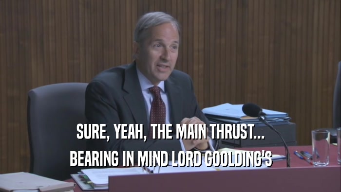 SURE, YEAH, THE MAIN THRUST... BEARING IN MIND LORD GOOLDING'S BEARING IN MIND LORD GOOLDING'S