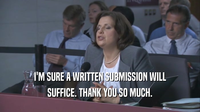 I'M SURE A WRITTEN SUBMISSION WILL SUFFICE. THANK YOU SO MUCH. 