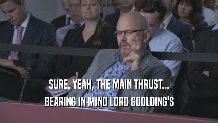 SURE, YEAH, THE MAIN THRUST... BEARING IN MIND LORD GOOLDING'S BEARING IN MIND LORD GOOLDING'S