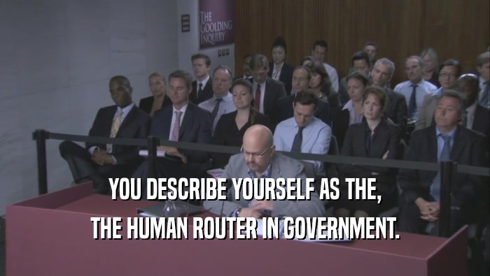 YOU DESCRIBE YOURSELF AS THE, THE HUMAN ROUTER IN GOVERNMENT. 