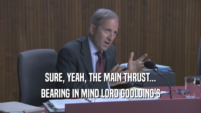 SURE, YEAH, THE MAIN THRUST... BEARING IN MIND LORD GOOLDING'S BEARING IN MIND LORD GOOLDING'S