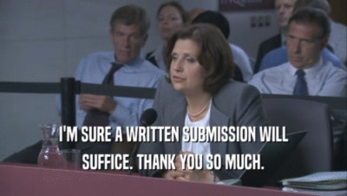I'M SURE A WRITTEN SUBMISSION WILL SUFFICE. THANK YOU SO MUCH. 