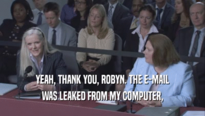 YEAH, THANK YOU, ROBYN. THE E-MAIL
 WAS LEAKED FROM MY COMPUTER,
 