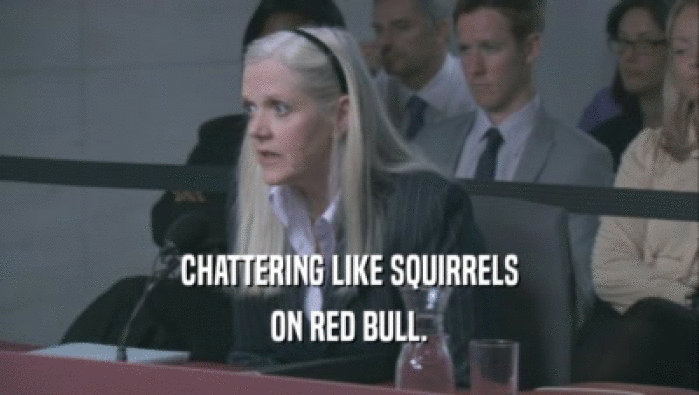 CHATTERING LIKE SQUIRRELS
 ON RED BULL.
 