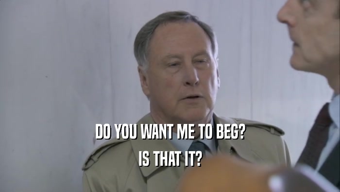 DO YOU WANT ME TO BEG? IS THAT IT? 