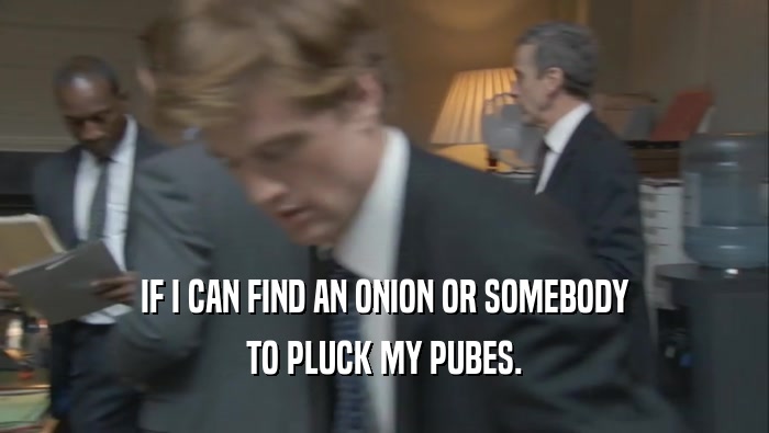 IF I CAN FIND AN ONION OR SOMEBODY TO PLUCK MY PUBES. 
