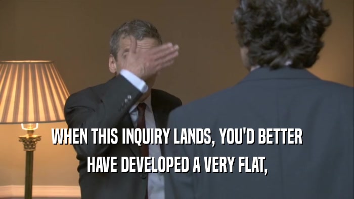 WHEN THIS INQUIRY LANDS, YOU'D BETTER HAVE DEVELOPED A VERY FLAT, 