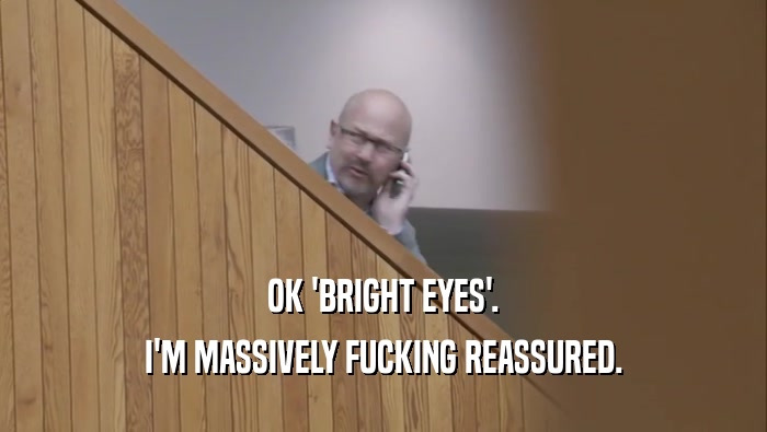 OK 'BRIGHT EYES'. I'M MASSIVELY FUCKING REASSURED. 