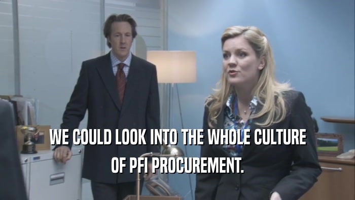 WE COULD LOOK INTO THE WHOLE CULTURE OF PFI PROCUREMENT. 